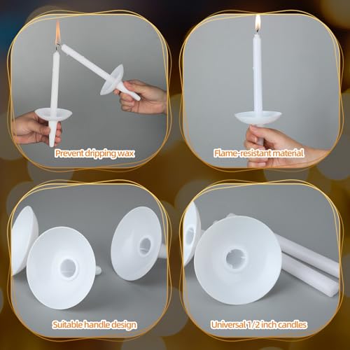 Mtlee White Church Vigil Candles with Plastic Drip Protectors,50 Sets