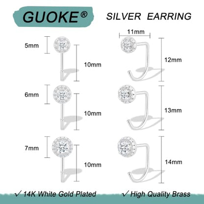 3 Pairs Backless Earrings for Women, Stay Close Half Hoop Earrings - color: Silver-Diamond 5/6/7mm