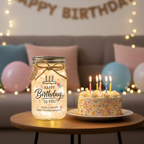 Solmay Birthday Gifts for Women, Mason Jar Night Light - color: Happy Birthday
