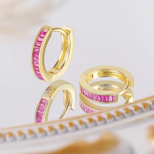 14K Gold Huggie Earrings for Women Silver Huggie Hoop Earrings Cubic Zirconia Huggie Earrings Stud Earrings Lightweight Dainty Hypoallergenic Earrings Jewelry Gifts - color: Gold Hot Pink CZ Huggies