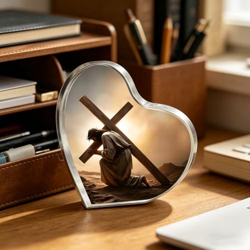 Jesus Carrying Cross Baptism Gifts, Religious Decor 4x4 In Acrylic - color: Jesus-Cross