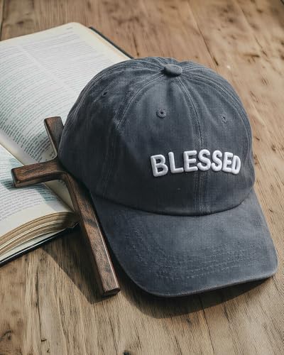 Christian Jesus Hats for Men, Adjustable Denim Cotton Faith Blessed Baseball Cap for Women - color: Grey-blessed