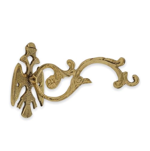 BlessedMart Byzantine Wall Mount Bracket for Orthodox Vigil Lamps 17cm (6.69″) - Metal Hook Holder for Vigil Lamps with Double-Headed Eagle Design