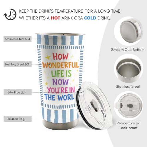 Blue Striped Inspirational Kids 20oz Travel Coffee Mug Tumbler - color: how