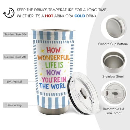 Blue Striped Inspirational Kids 20oz Travel Coffee Mug Tumbler - color: how