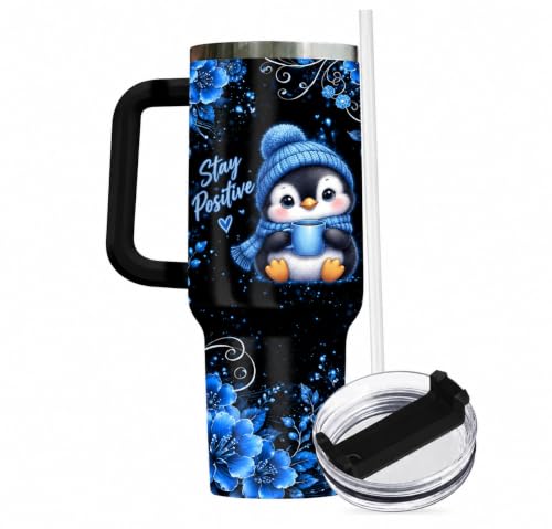40oz Tumbler with Handle and Straw Insulated Travel Mug - color: Black - Blue