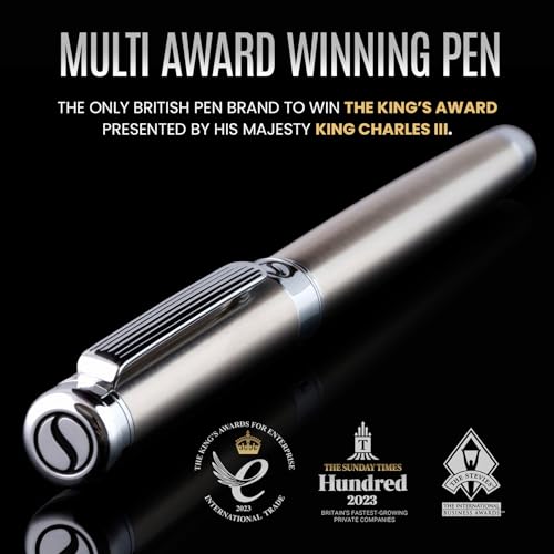 Scriveiner Stainless Steel Rollerball Pen - Stunning Luxury Metal Pen with Silver Chrome Finish, Schmidt Ink Refill, Best Roller Ball Pen Gift Set for Men & Women - color: 16. Stainless Steel with Chrome