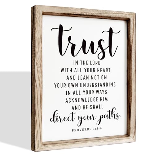 Christian Wall Signs, Rustic Home Decor, Church Room Decoration, Proverbs 3:5-6 Sign, Framed Wall Plaque Sign 15 * 11.5 inches, Trust in the Lord with All Thine Heart - color: Christian 13