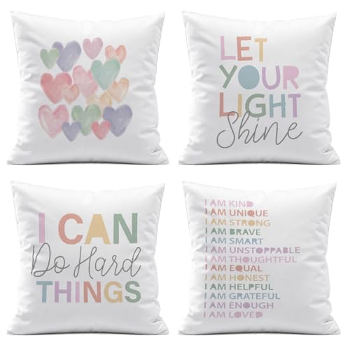 Calming Corner Decorative Pillow Covers,Let Your Light Shine,Motivational Quotes Throw Pillow Covers Decor for Nursery Playroom Living Room Kids Bedroom,18x18 Inch Pillowcase Set of 4 - color: Let Your Light Shine