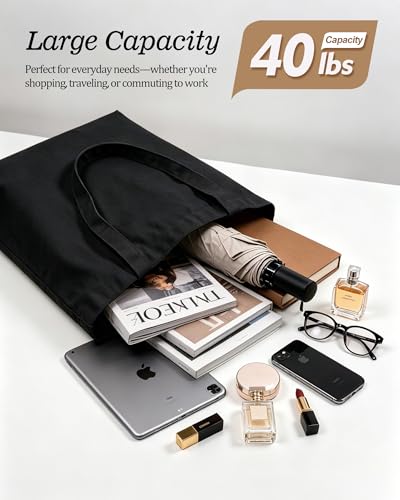 Canvas Tote Bag with Zipper, Halloween Trick or Treat Bags for Kids Bulk - color: [A2] Black
