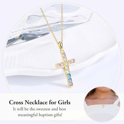 Gold Cross Necklace for Little Girl Daughter Granddaughter Niece Sister - color: Baptism