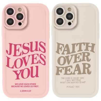 for iPhone 13 Pro 6.1'' 2 Pack Cute Christian Jesus Phone Case - color: Pink & Brown Jesus Faith Slogan, size: iPhone 13 Pro