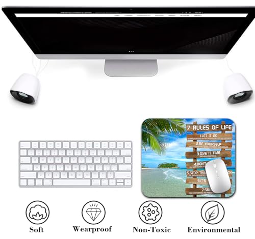 7 Rules of Life Inspirational Quote Mouse Pad, Tropical Palm Beach Desk Mat - color: Cute Colorful Art Rec1