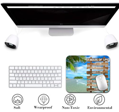 7 Rules of Life Inspirational Quote Mouse Pad, Tropical Palm Beach Desk Mat - color: Cute Colorful Art Rec1