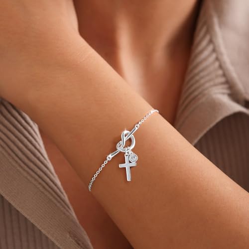 Moodear Cross Bracelet for Women, Dainty Sterling Silver/Gold Plated Gift - color: Silver Knot Cross Bracelet