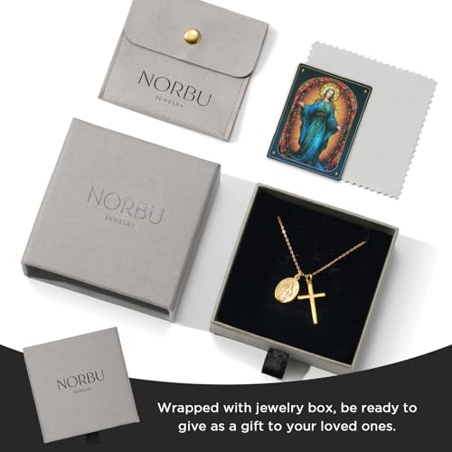 925 Miraculous Medal Necklace for Women, 18K Gold Virgin Mary Cross Pendant - color: Gold