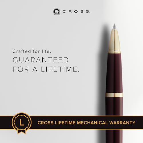 Cross Bailey Light Rollerball Pen, Polished Burgundy & Gold Tone, Black Ink - color: Polished Burgundy