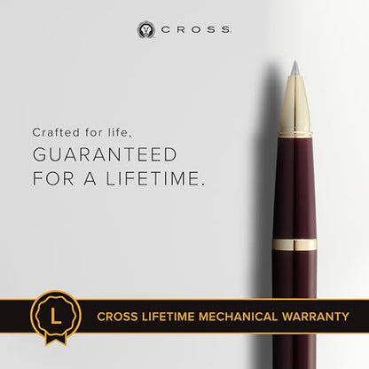 Cross Bailey Light Rollerball Pen, Polished Burgundy & Gold Tone, Black Ink - color: Polished Burgundy