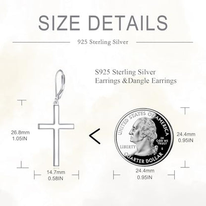 VONALA Cross Leverback Earrings for Women S925 Sterling Silver Philippians 4:13 I Can Do All Things Cross Earrings for Men