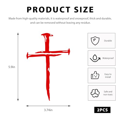 DXNQ 2PCS Car Cross of Nails Sticker, Bumper Christian Sign Cross with Nails Decal, Removable Waterproof Sticker for Car Truck Window Motorcycle Helmet Laptop, Car Accessories (Red) - color: Red, 2pcs