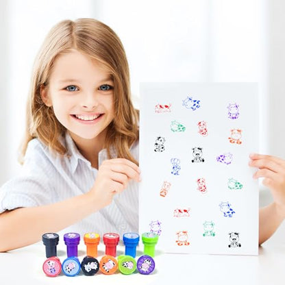 Cinrobiye 24 Pcs Cow Stampers Party Favor Set, Cute Farm Animal Stamps for Kids Birthday Party, Classroom Rewards, Farm Themed Party Supplies, Goody Bag Fillers, Barnyard Animal Toys - color: Cow