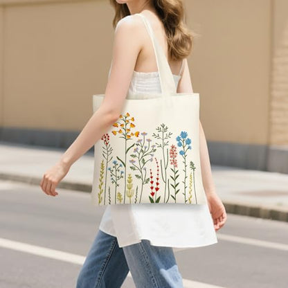 Canvas Tote Bag for Women with Zipper Cute - color: Wildflower