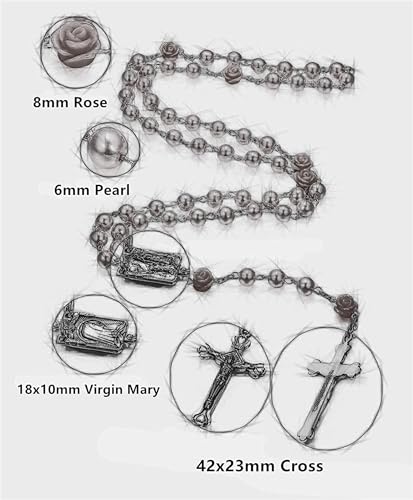 SZQCZB Rosary Beads Catholic Necklace Holy Soil Medal Cross Crucifix with Metal Box and 18pcs Prayer Cards - color: Sky Blue