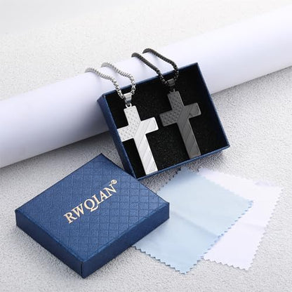 RWQIAN American Flag Cross Necklace for Men Bible Verse, Christian Religious Scriptures Faith Baptism 1st First Communion Pendant Chain for Boys, Fathers Dad Day Graduation Jewelry Gifts for Him - color: Silver, style: Joshua 1:9