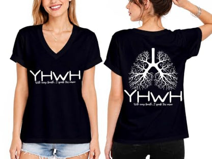 YHWH Shirt Yahweh Shirt for Women Christian Faith T-Shirt - color: Black-v, size: Large