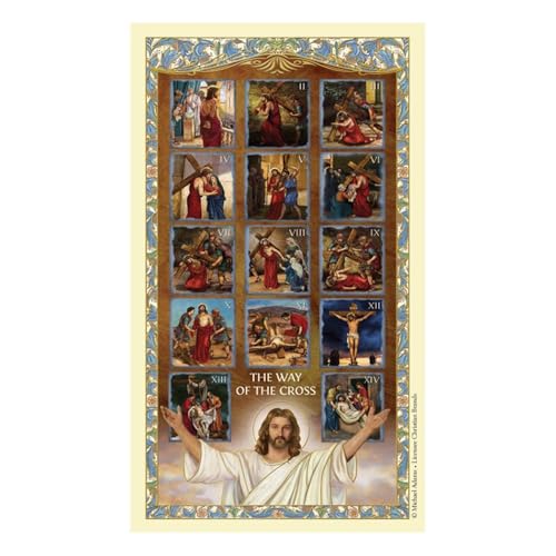 Christian Brands Catholic Holy Cards - Laminated Inspirational Prayer Card with Gold Foil Embossing, 25-Count, Stations of the Cross