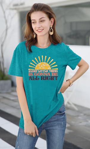 Every Little Thing is Gonna Be Alright Shirt Women Country Music Tshirt Hippie Gift Shirt Vintage Graphic Tees Top - color: Cyanblue, size: Small