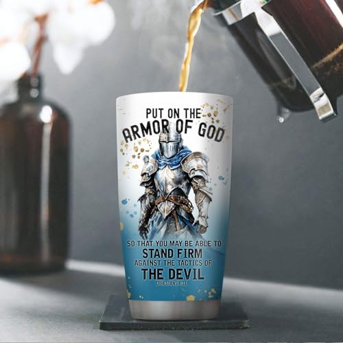 Jesuspirit Christian Gifts for Men, Women - Fathers Day, Pastor Appreciation Religious Gift - Christian Coffee Mug - Armor Of God Stainless Steel Tumbler (Armor Of God Men, 20OZ)