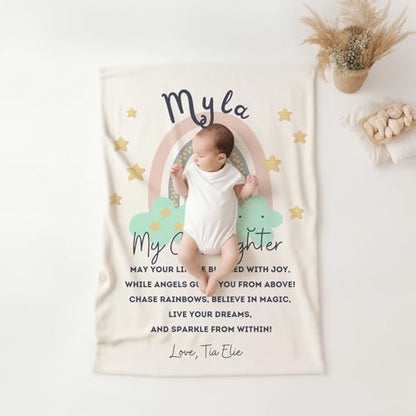 Monogram Blankets for Girls, Personalized Goddaughter Blanket, Baby Girl Communion Blanket Quilt, Christian Blessing Throw, Baptismal Coverlet, Spiritual Keepsake Blankets - color: #Ver9
