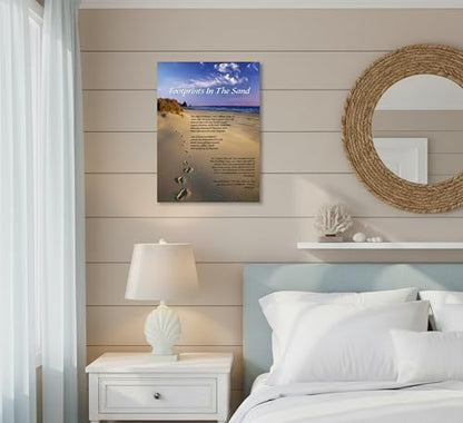 Framed-Footprints in the Sand Canvas Wall Art-16x24in - color: Purple footprints, size: 24"L x 16"W