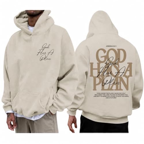 Christian God Hoodie for Men Jesus Faith Religious Bible Verse Hoodies Inspirational Graphic Fleece Sweatshirt - color: Apricot, size: Large