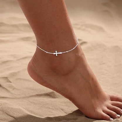 Ankle Bracelets for Women Waterproof Non Tarnish Anklet - style: Cross-SL