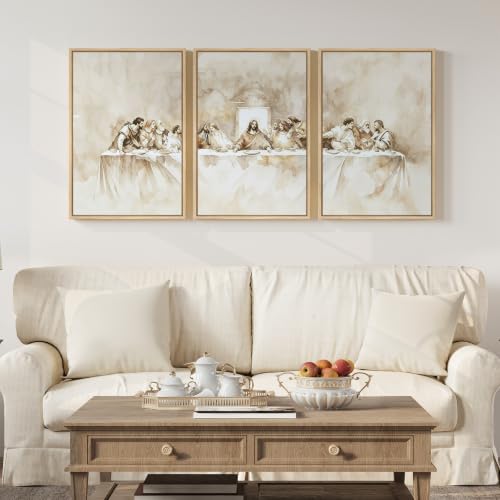 Framed The Last Supper Christian Wall Art for Living Room, 3 Piece - color: The Last Supper, size: 16"W x 24" H x 3Pcs