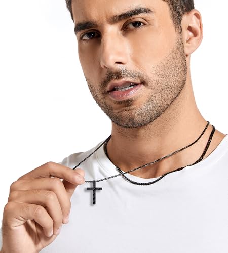 Cross Necklace for Men Christmas Gift Cross Pendant Strength Bible Verse Stainless Steel Necklaces - style: US-Flag cross necklace
