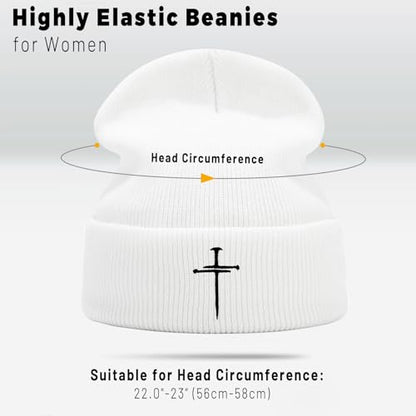 Jesus 3 Nail Cross Hat Christian Cross Beanies Women Hat Embroidery Nail Cross Winter Warm Knit - color: 3 Nail Cross
