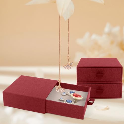 Jewelry Gift Box, 12-Pack Necklace Gift Box Drawer Jewelry Box Bangle Necklace Case For Earrings & Rings, Stylish Necklace Bracelet Organizer, 3.5 x 3.5 x 1.25 Inches (Red) - color: Red