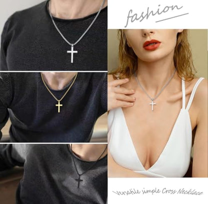 SKQIR Stainless Steel Cross Necklace for Men Silver Cross Necklace for boy Small Cross Pendant Necklace Simple Jewelry Cross Chain Gifts for Men - color: Silver:Cross Pendant 0.4'' * 0.8'', style: Chain 18 inches