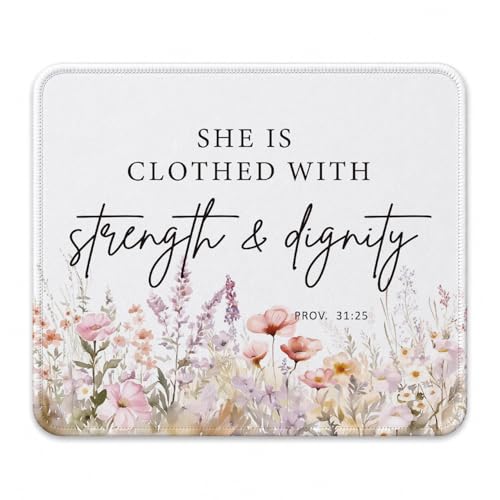 QIYUHOY Christian Inspirational Floral Mouse Pad, 9.5x7.9 Inch - color: staength & dignity