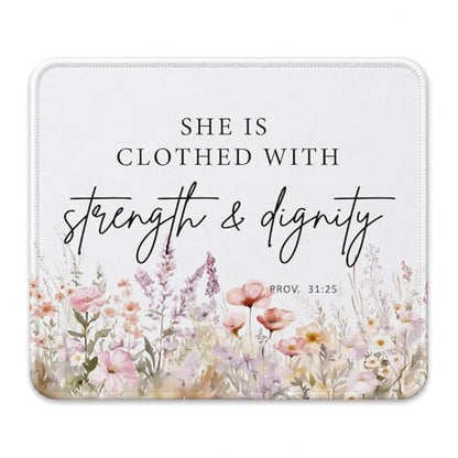 QIYUHOY Christian Inspirational Floral Mouse Pad, 9.5x7.9 Inch - color: staength & dignity