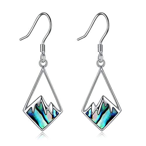 AOBOCO Mustard Seed Earrings for Women Sterling Silver Mountain Cross Earrings Dangle Christian Religion Jewelry Mothers Day Birthday for Mom Wife Friends - style: Abalone Mountain Hooks