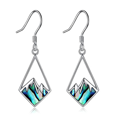 AOBOCO Mustard Seed Earrings for Women Sterling Silver Mountain Cross Earrings Dangle Christian Religion Jewelry Mothers Day Birthday for Mom Wife Friends - style: Abalone Mountain Hooks