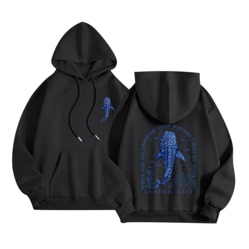 BeWithYou Christian Whale Shark Hoodies for Women Jesus Faith Sweatshirts God Religious Hoodie Bible Verse Graphic Pullover - color: Black, size: Small