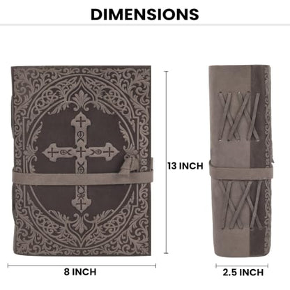 LEATHER VILLAGE Devotional Journal Cross Embossed, Black 13x8. - color: Grey, size: 13 inches X 8 inches
