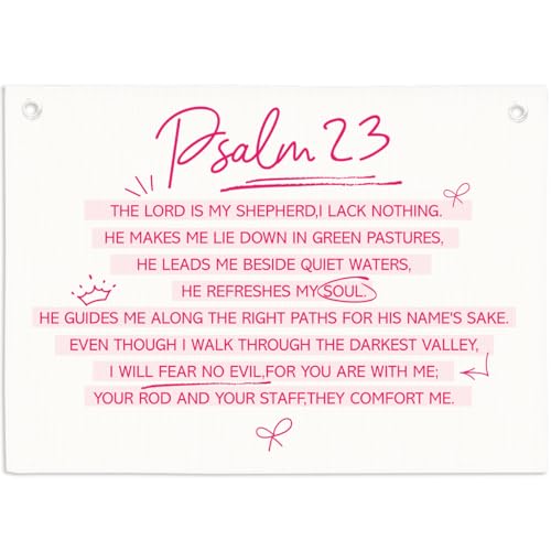 Psalm 23 Linen Hanging Banner, Pink Coquette Christian Bible Verse Wall Decor for Teen Girls Bedroom Dorm - color: Multicolor 06