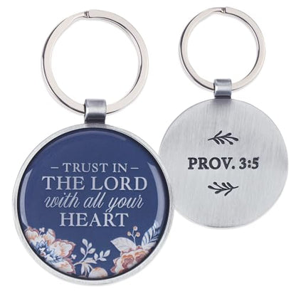 Christian Art Gifts Metal Inspirational Scripture Keychains for Men & Women: Round Sturdy Multicolor Encouraging Keyrings - color: Blue/Trust