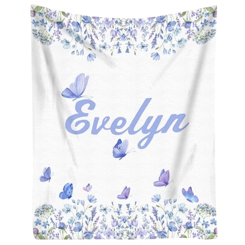 Customized Butterfly Baby Blanket - Personalized Soft Fleece Bed Throw for Newborns, Toddlers - Girls & Boys - Birthday & Christmas - color: Design09